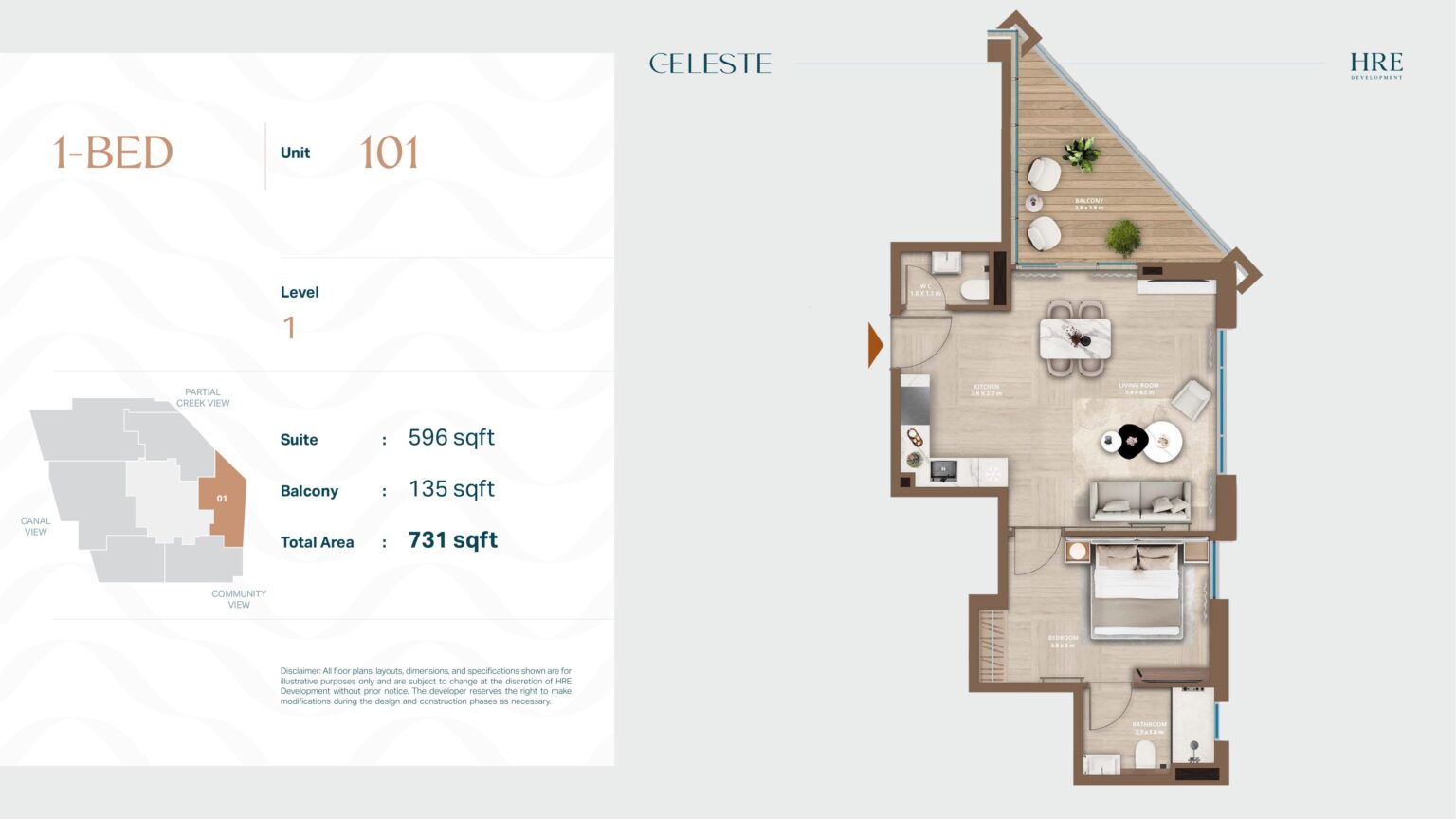 Celeste by HRE - Floorplan - 1 Bedroom (Unit 101)