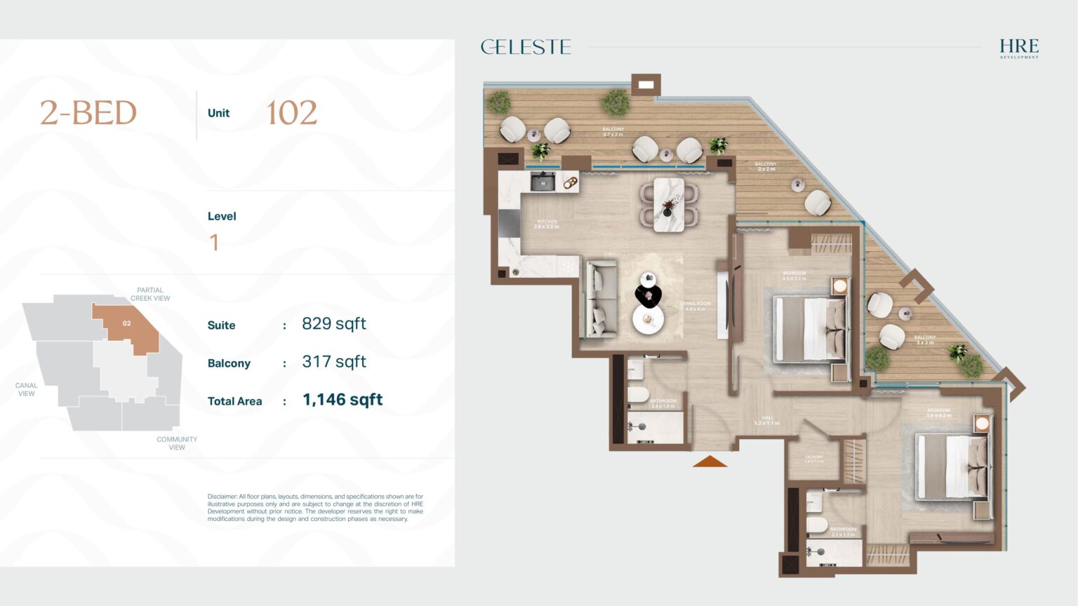 Celeste by HRE - Floorplan - 2 Bedroom (Unit 102)