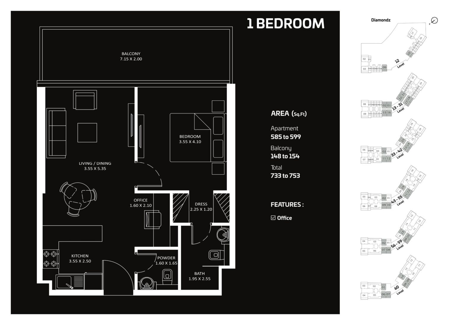 Diamondz by Danube - Floorplans - 1 Bedroom