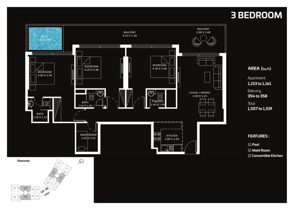 Diamondz by Danube - Floorplans - 3 Bedroom