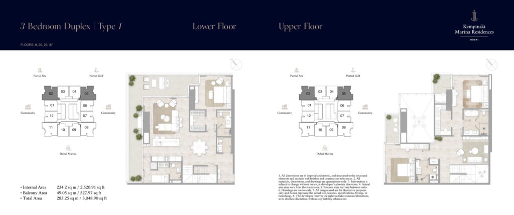 Kempinski Marina Residences - Floorplans - 3 Bedroom Duplex
