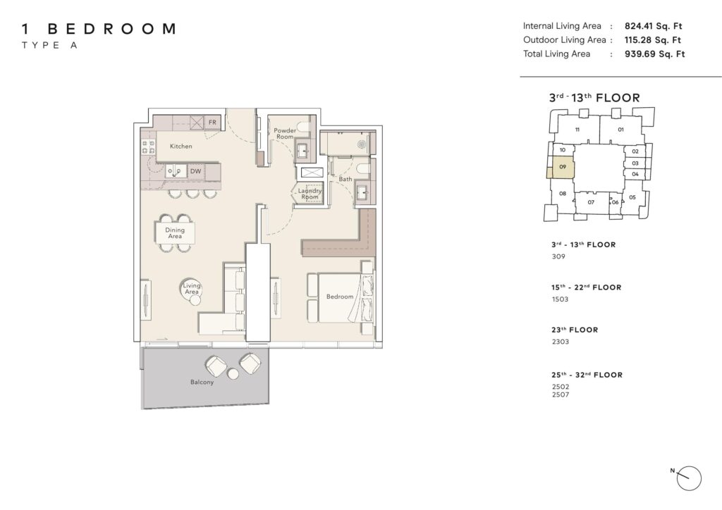Mercer House - Floorplans - 1 Bedroom