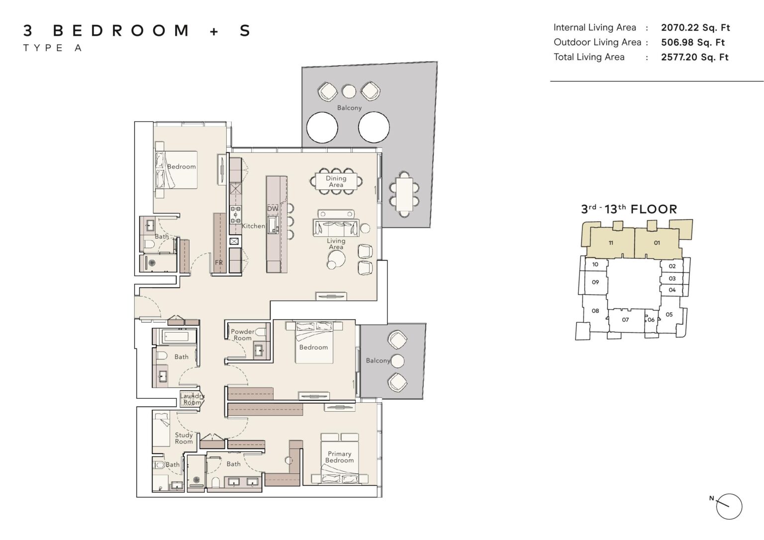 Mercer House - Floorplans - 3 Bedroom