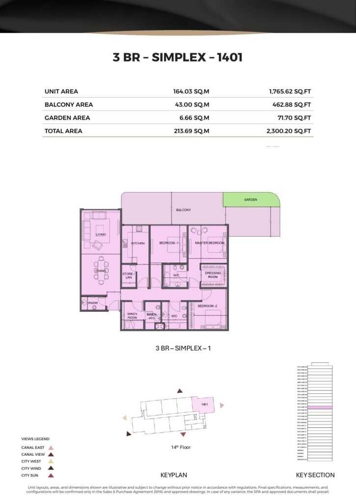 One Residence Al Reem Island - Floorplans - 3 Bedroom