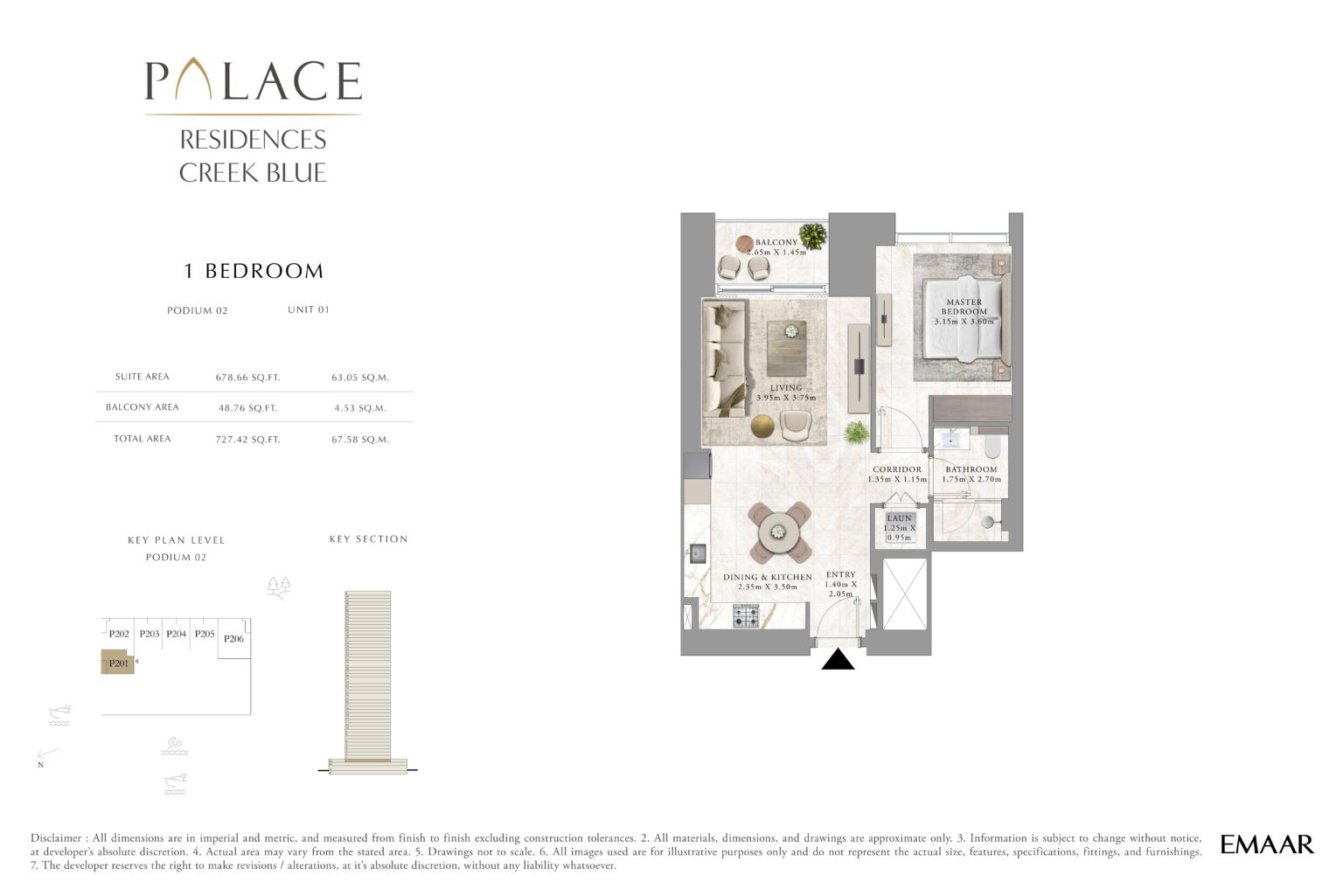 Palace Residences Creek Blue - Floorplan - 1 Bedroom