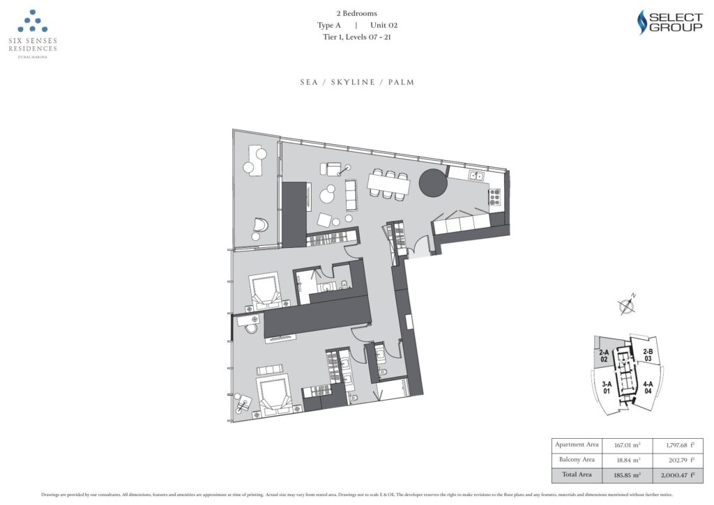 Six Senses Residences Dubai Marina - Floorplans - 2 Bedroom