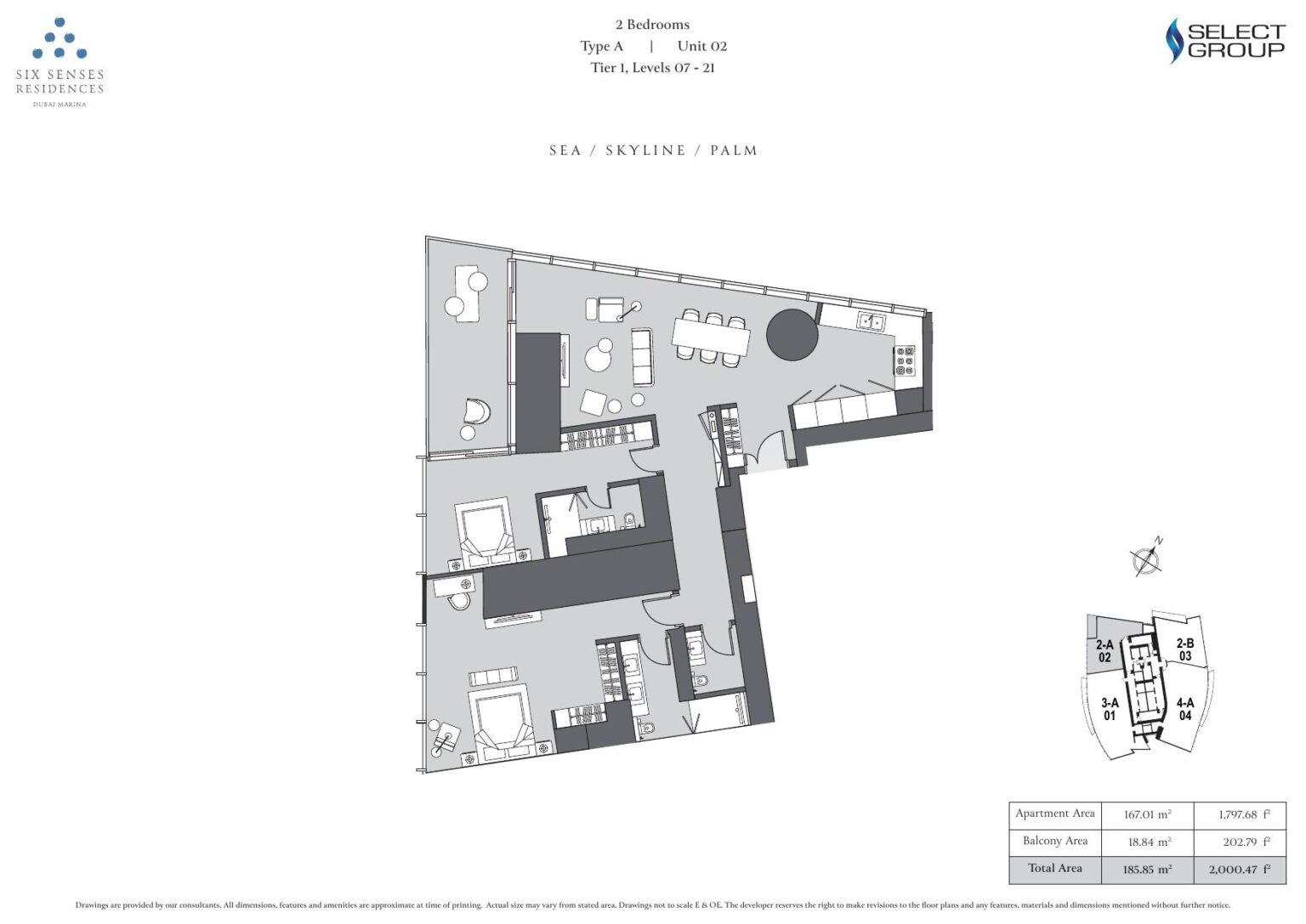 Six Senses Residences Dubai Marina - Floorplans - 2 Bedroom
