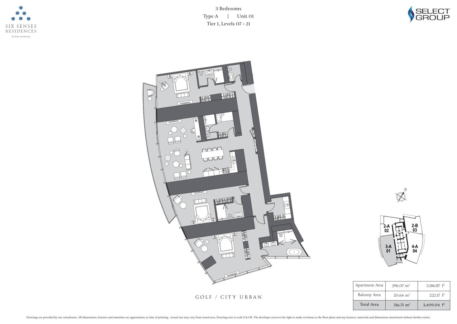 Six Senses Residences Dubai Marina - Floorplans - 3 Bedroom