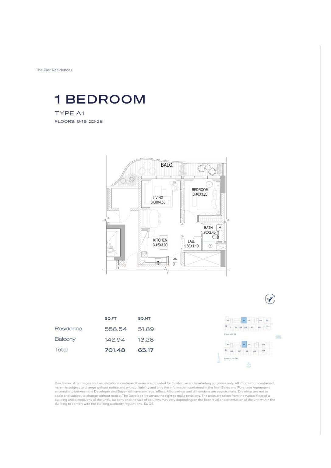 The Pier Residence - Floorplans - 1 Bedroom