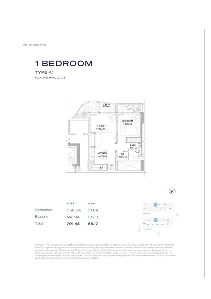 The Pier Residence - Floorplans - 1 Bedroom