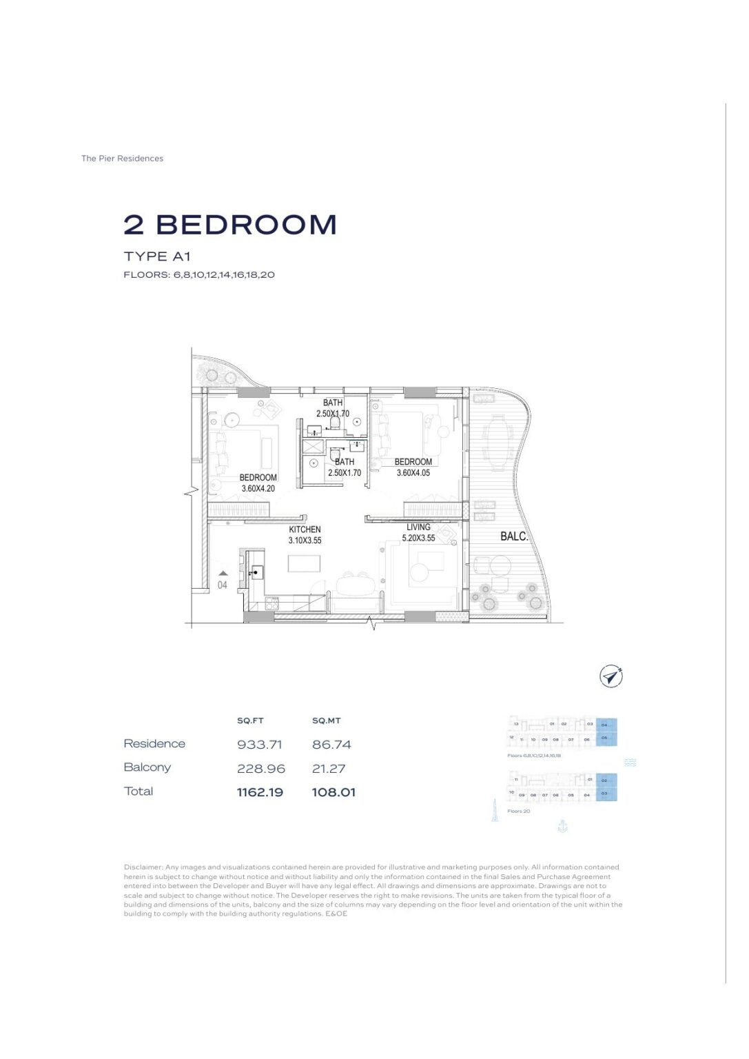 The Pier Residence - Floorplans - 2 Bedroom