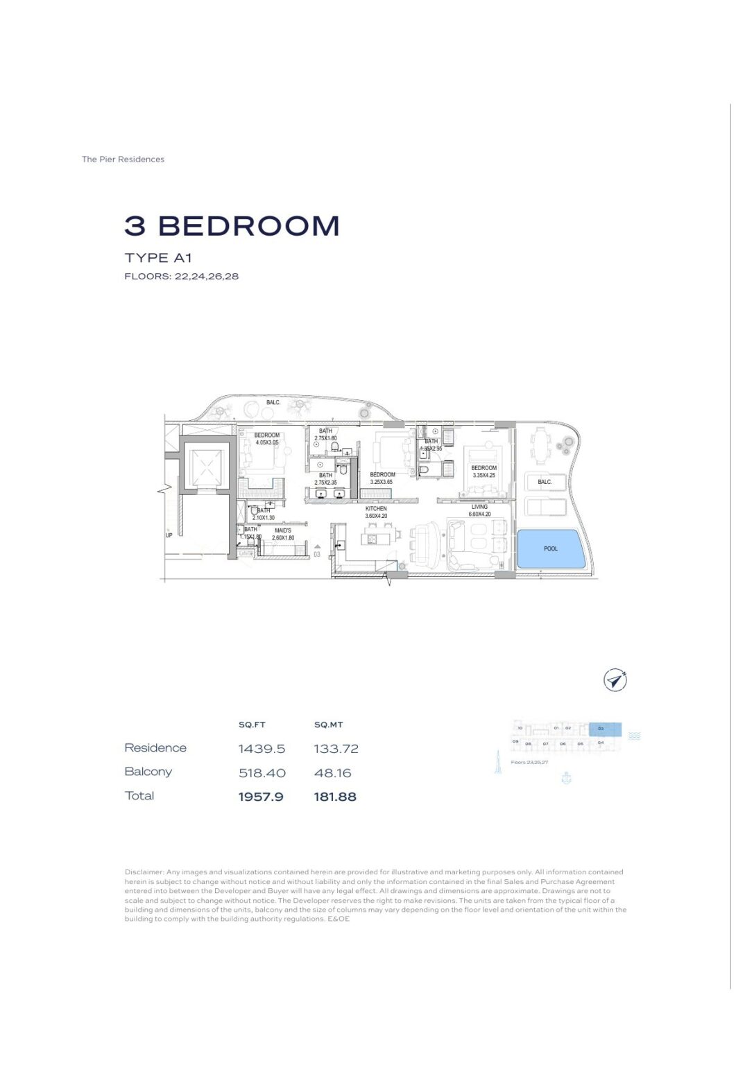 The Pier Residence - Floorplans - 3 Bedroom