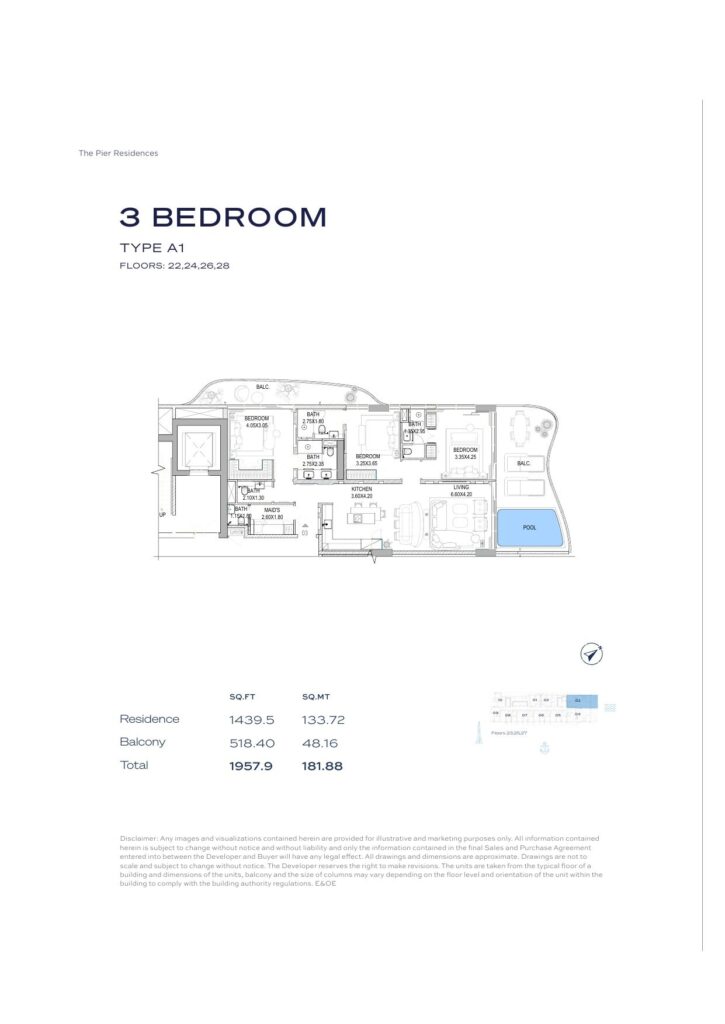 The Pier Residence - Floorplans - 3 Bedroom
