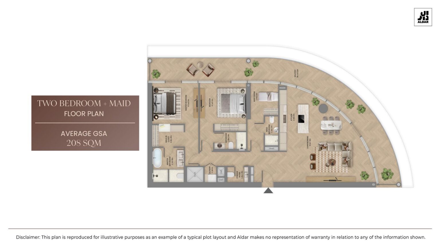 The Row Saadiyat - Floorplans - 2 Bedroom + Maid