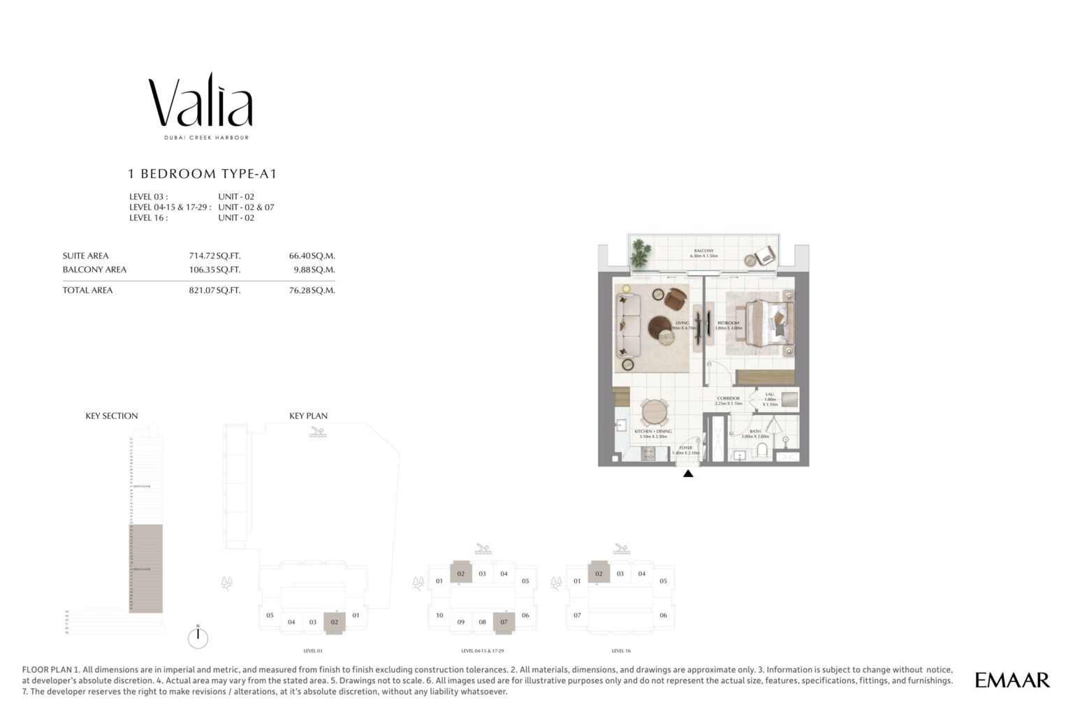 Valia - Floorplans - 1 Bedroom Type A1 Levels 03-29