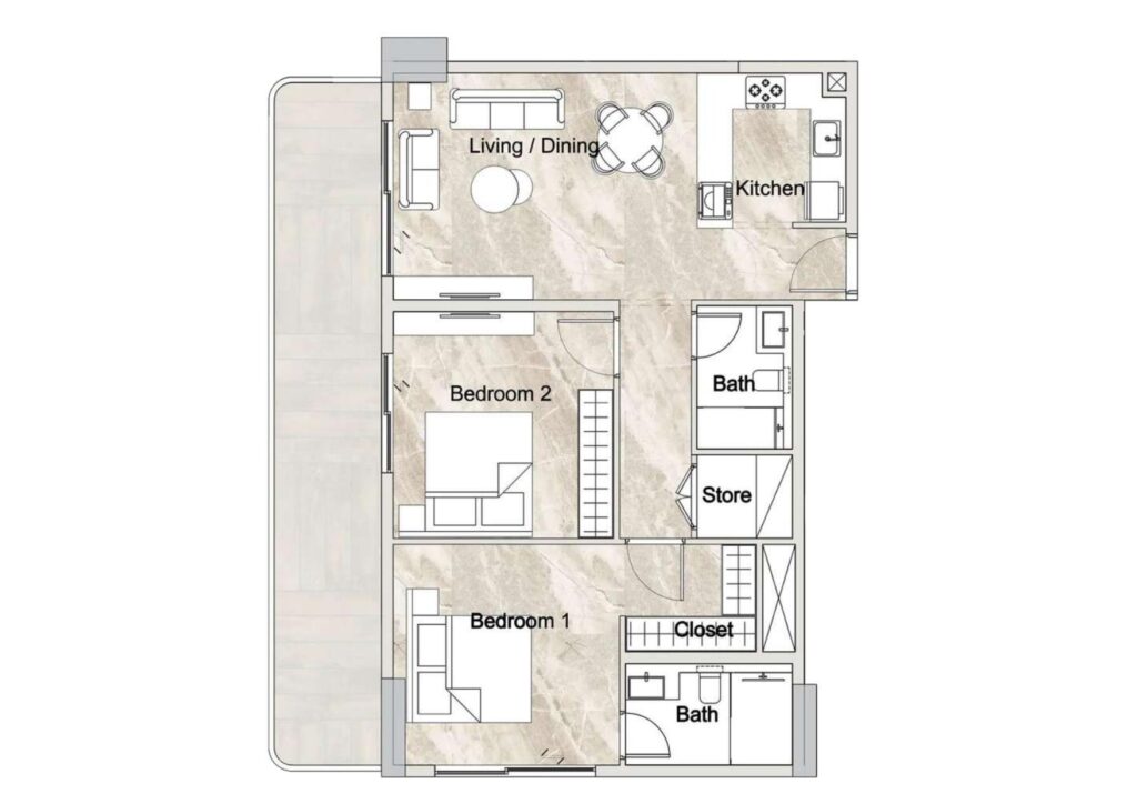 Zyra Vista Residence - Floorplans - 2 Bedroom Type A