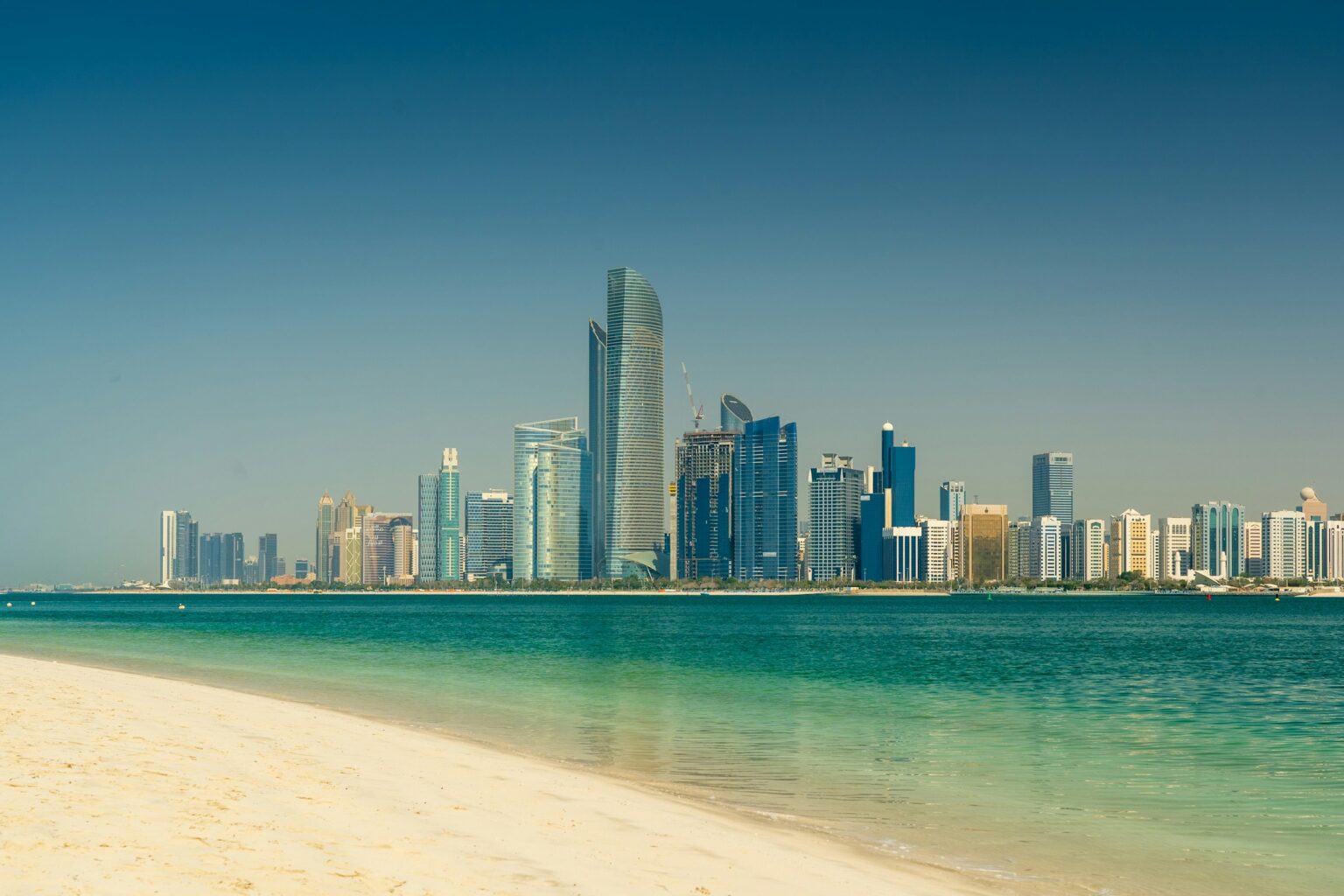 Abu Dhabi skyline along the Corniche waterfront