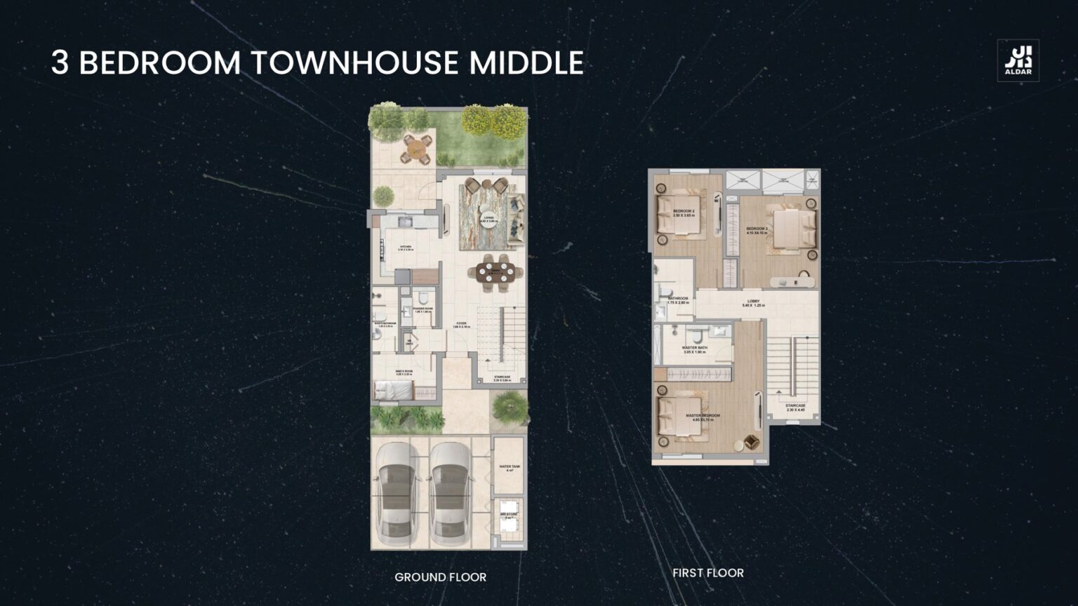 Al Ghadeer Gardens - 3 Bedroom Townhouse Floor Plan