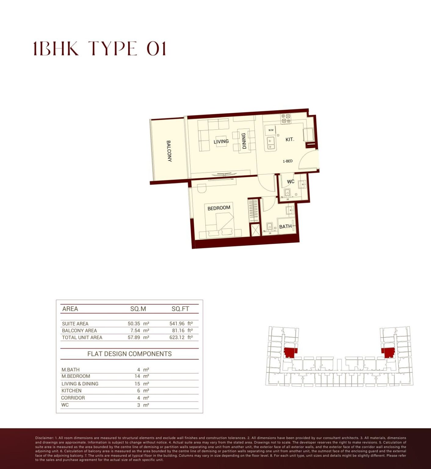 Binghatti Ruby 1 Bedroom floor plan