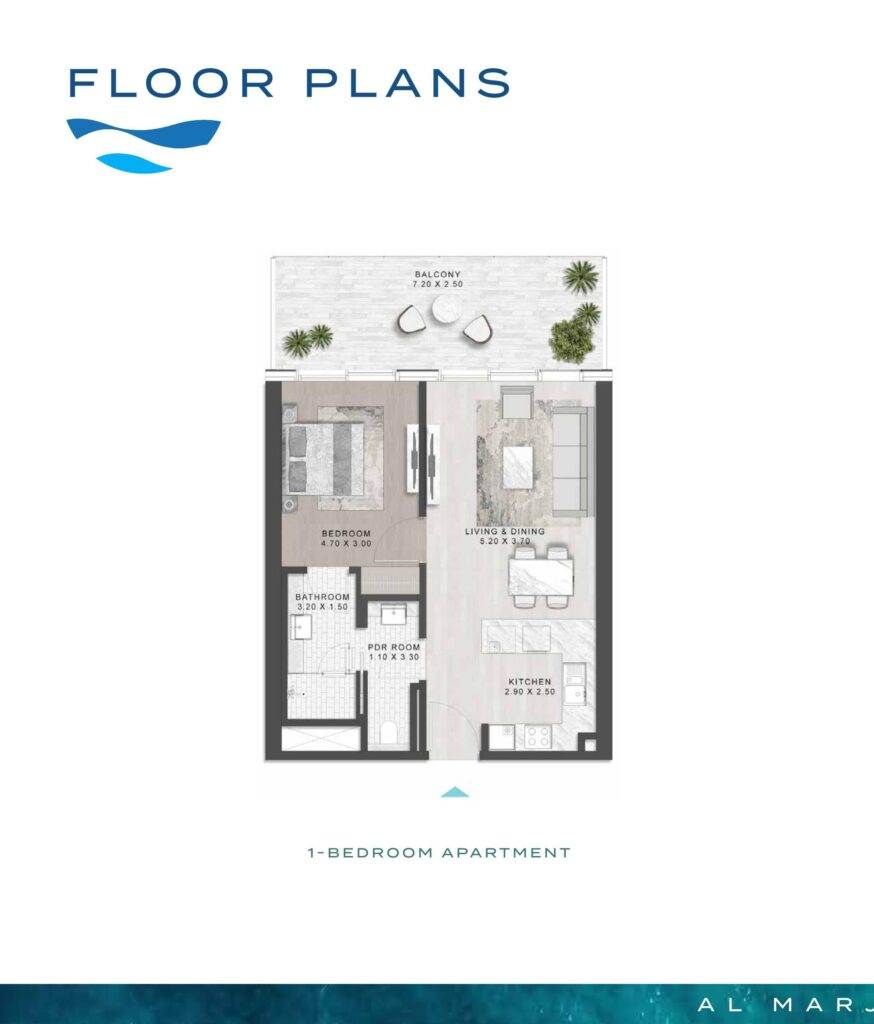 Shoreline 1 Bedroom apartment floor plan