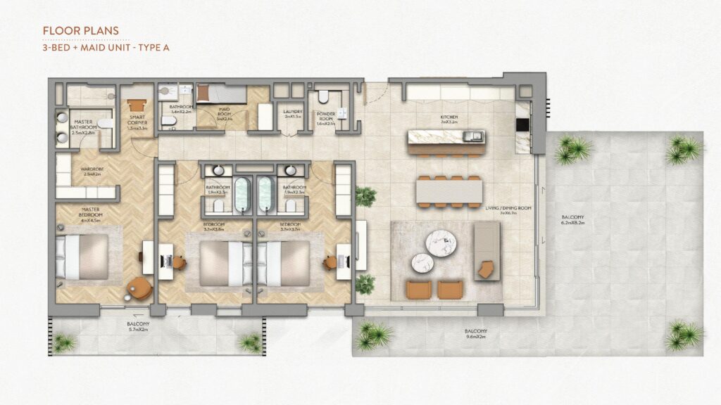 Sama Yas 3 Bedroom floor plan