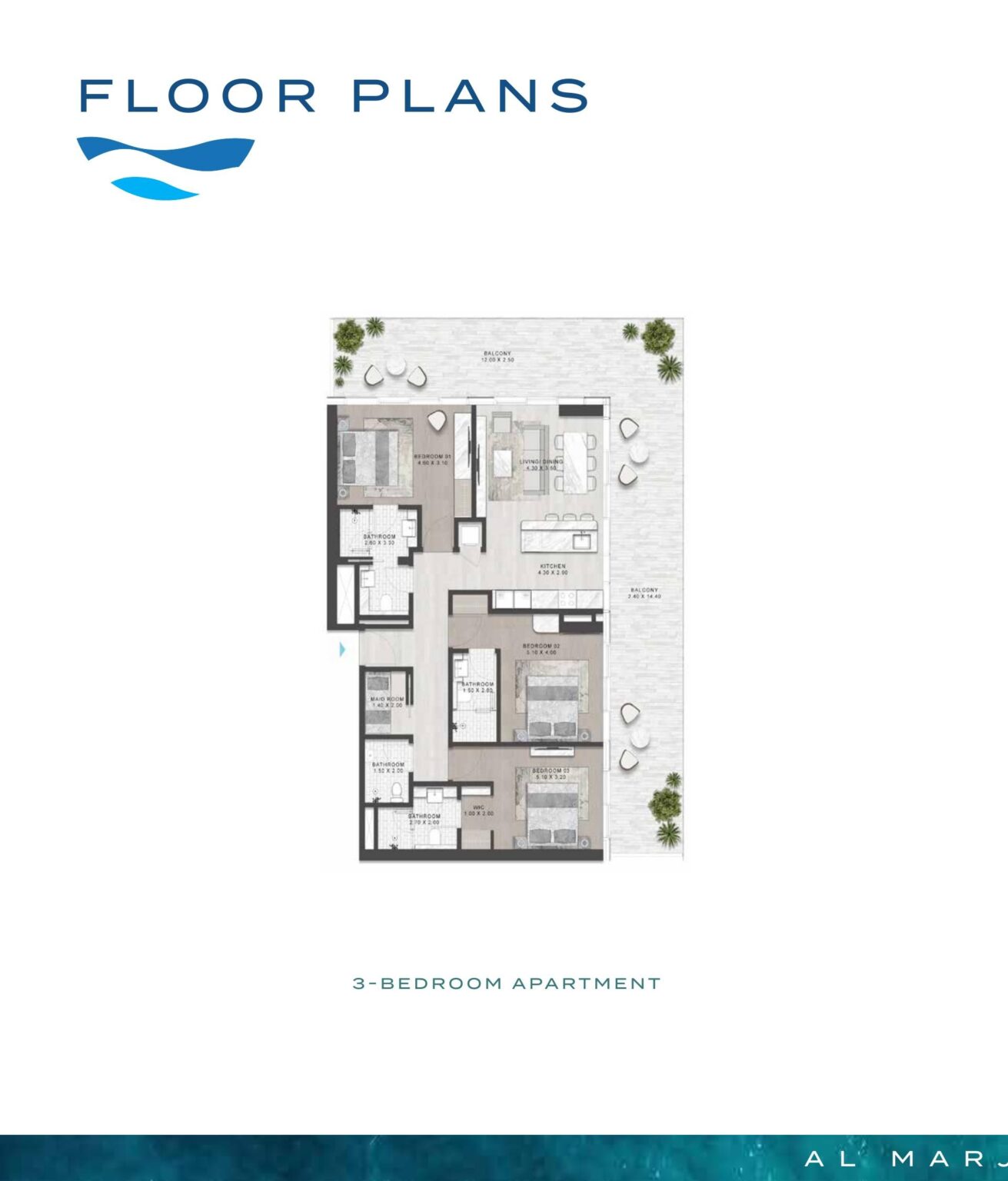 Shoreline 3 Bedroom apartment floor plan