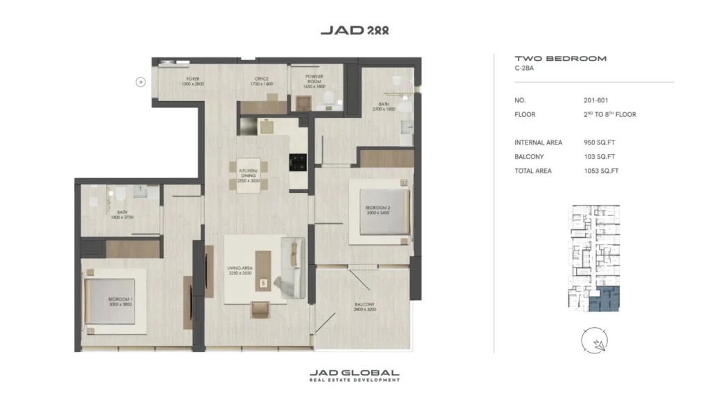 JAD 288 floor plan 2 Bedroom C-2BA
