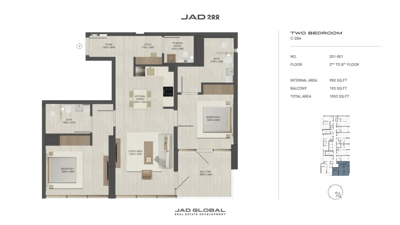 JAD 288 floor plan 2 Bedroom C-2BA