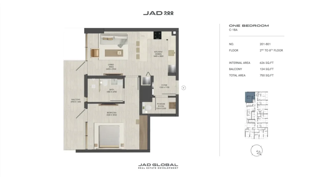 JAD 288 floor plan 1 Bedroom C-1BA
