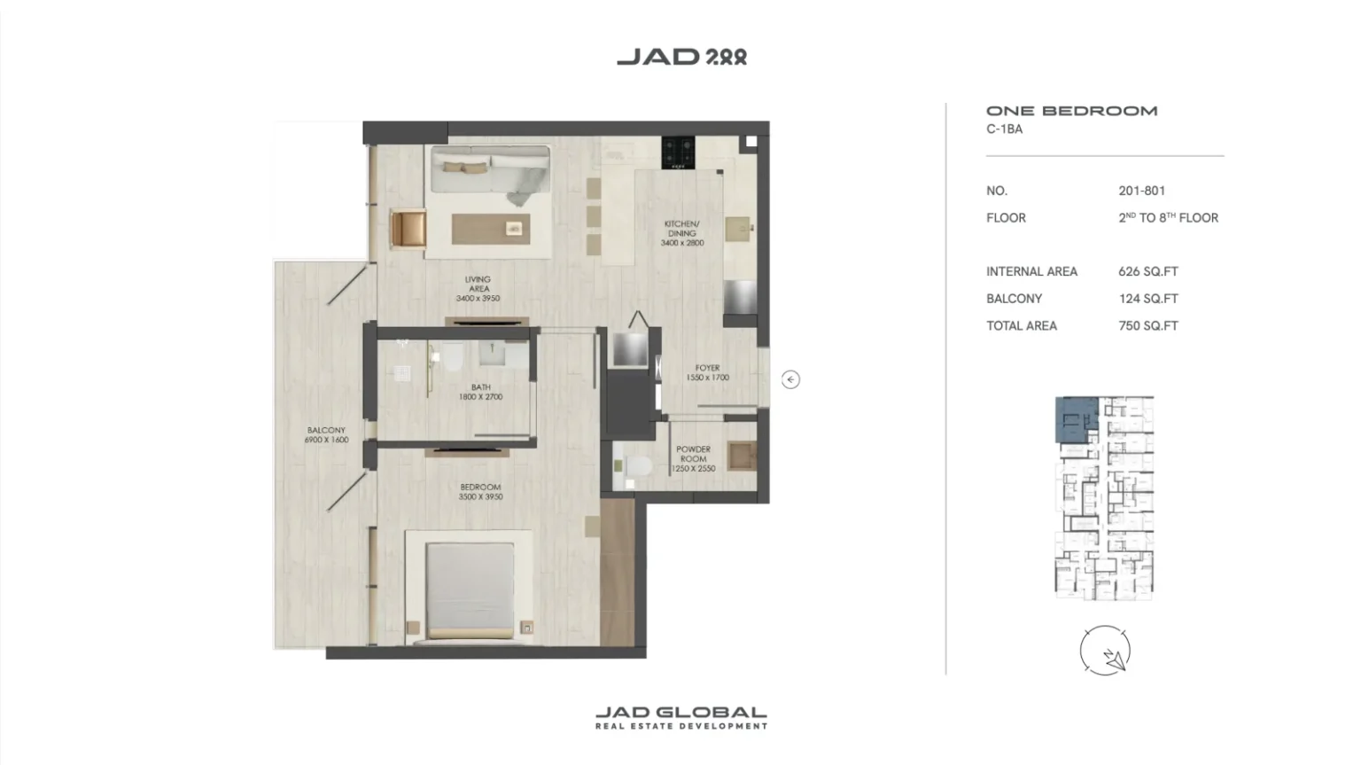 JAD 288 floor plan 1 Bedroom C-1BA