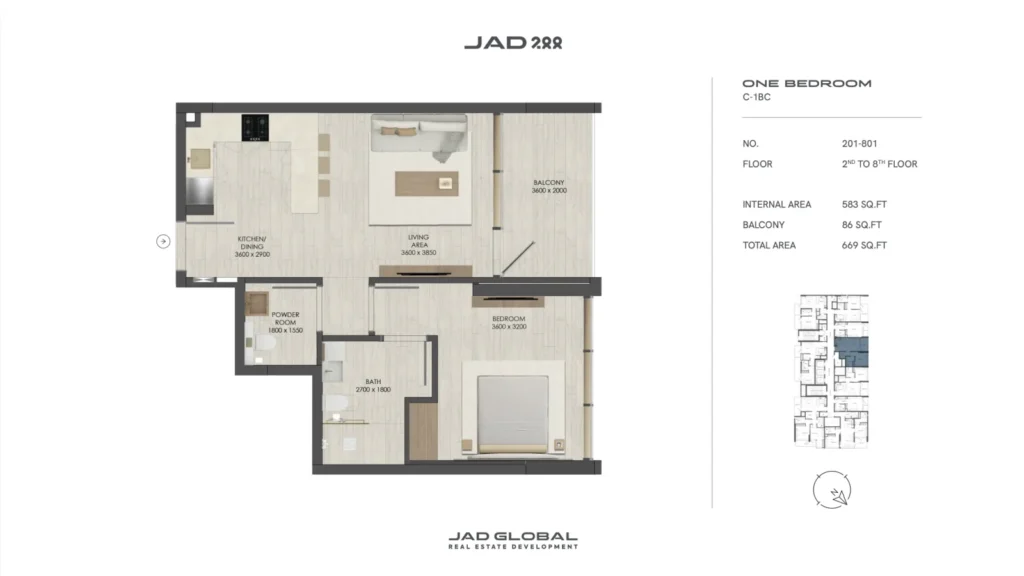 JAD 288 floor plan 1 Bedroom C-1BC