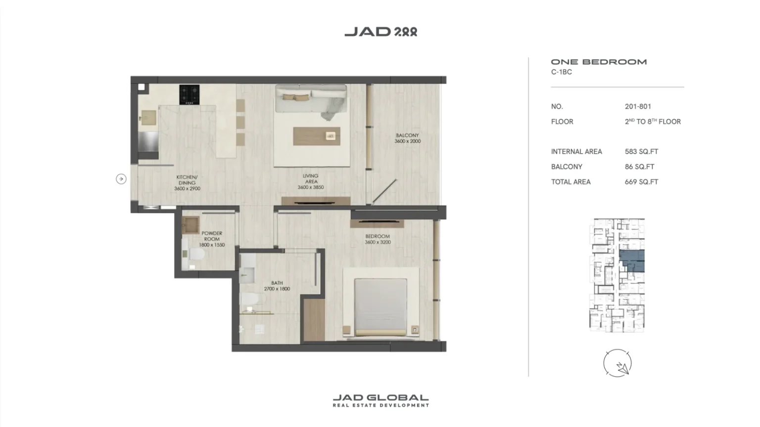 JAD 288 floor plan 1 Bedroom C-1BC