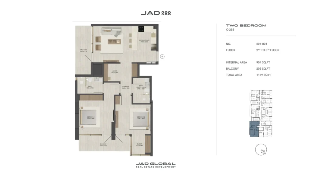 JAD 288 floor plan 2 Bedroom C-2BB