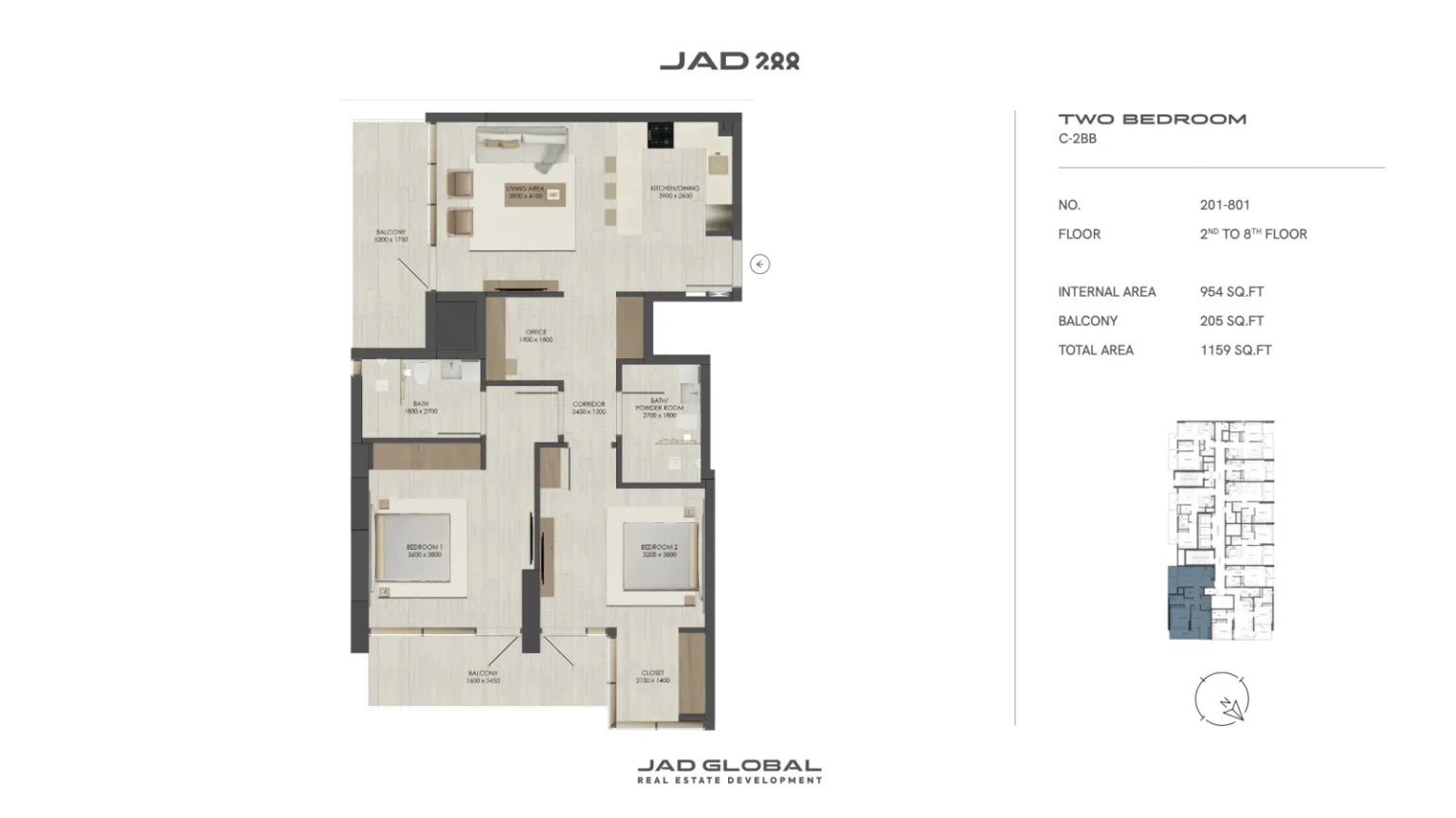 JAD 288 floor plan 2 Bedroom C-2BB