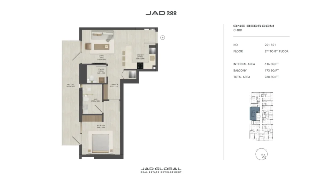 JAD 288 floor plan 1 Bedroom C-1BD