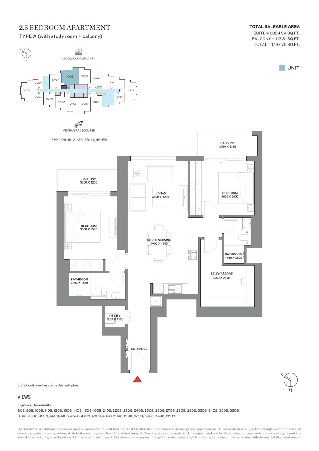 340 Riverside Crescent 2.5 bedroom apartment floor plan