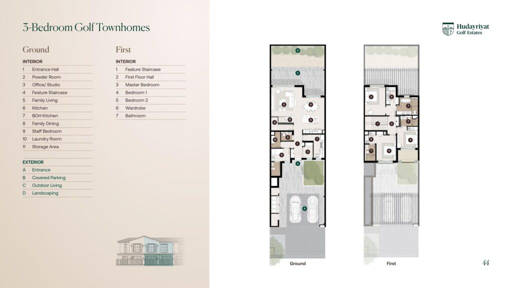 Hudayriyat Golf Estates 3 bedroom golf townhome floor plan
