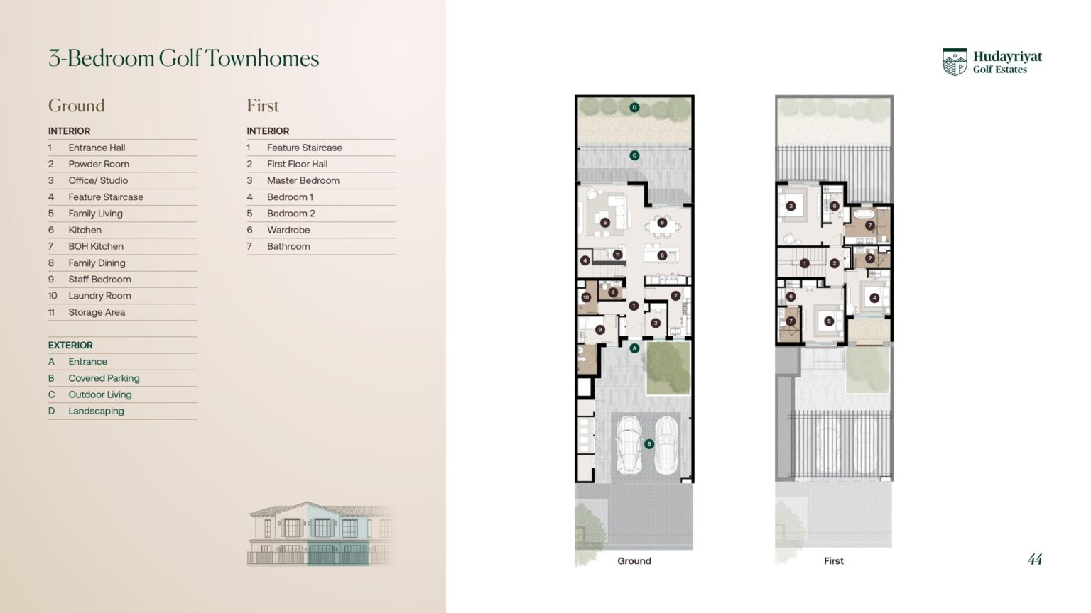 Hudayriyat Golf Estates 3 bedroom golf townhome floor plan