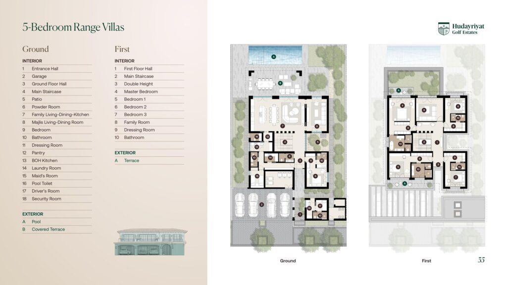 Hudayriyat Golf Estates 5 bedroom range villa floor plan