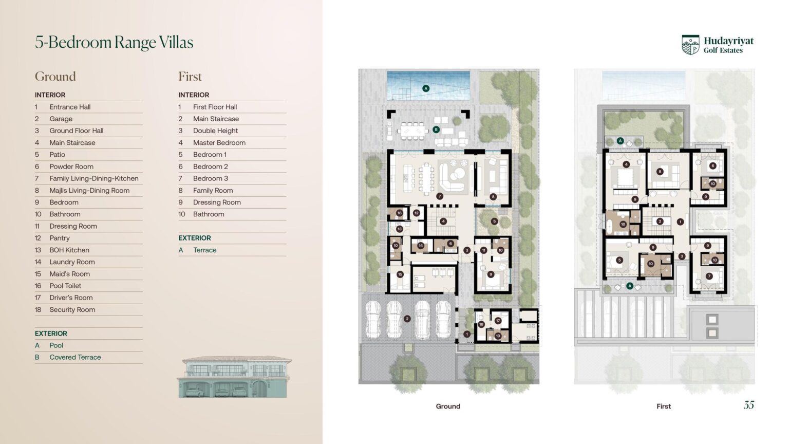 Hudayriyat Golf Estates 5 bedroom range villa floor plan