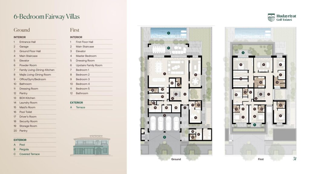 Hudayriyat Golf Estates 6 bedroom fairway villa floor plan