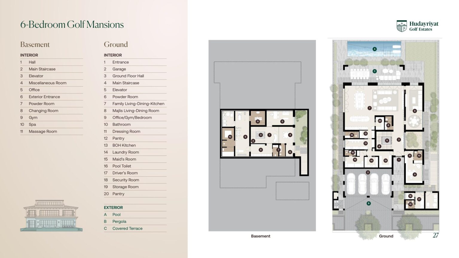 Hudayriyat Golf Estates 6 bedroom golf mansion floor plan