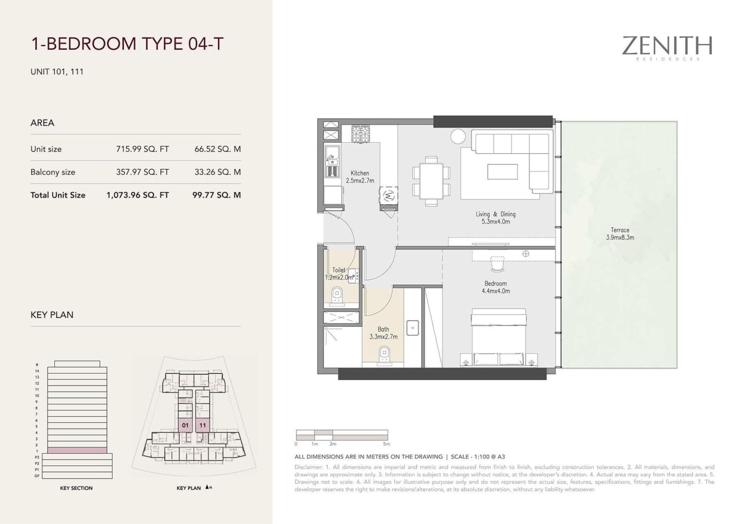 Zenith Residences floor plan onebr